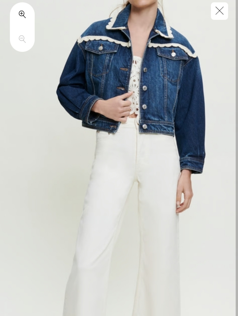 Maje Denim Jacket With Crochet Hook Finishes Size 40 US Sz Large - Picture 2 of 16
